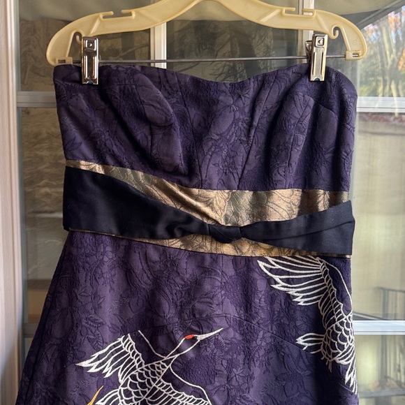 Floreat Strapless Dress in Deep Purple with embroidered Crane Motif - Picture 5 of 5